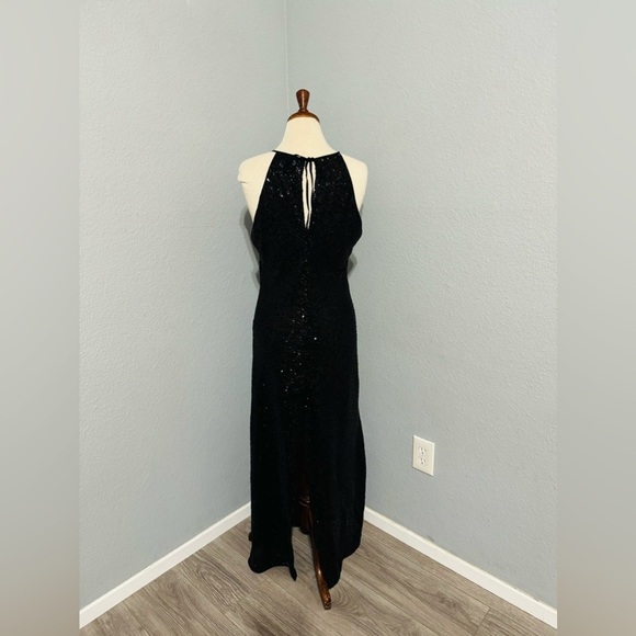 Zara Bloggers Fav Black Sequin Halter Neckline Midi Christmas Holiday Dress Sz L - Picture 11 of 17